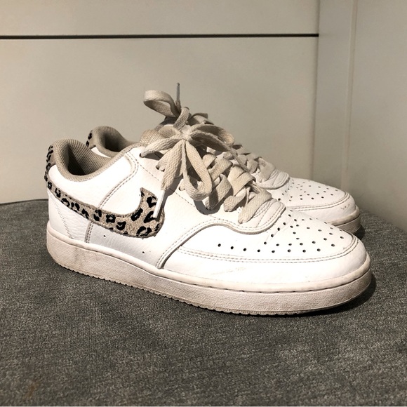 Nike Shoes - Nike Women's Court Vision Low White Desert Sand Leopard Sneakers